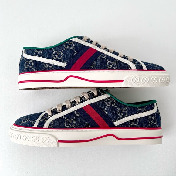 GUCCI | 1977 Tennis Denim GG Monogram Web Stripe Sneakers EU 39 US 9 New - Picture 6 of 9